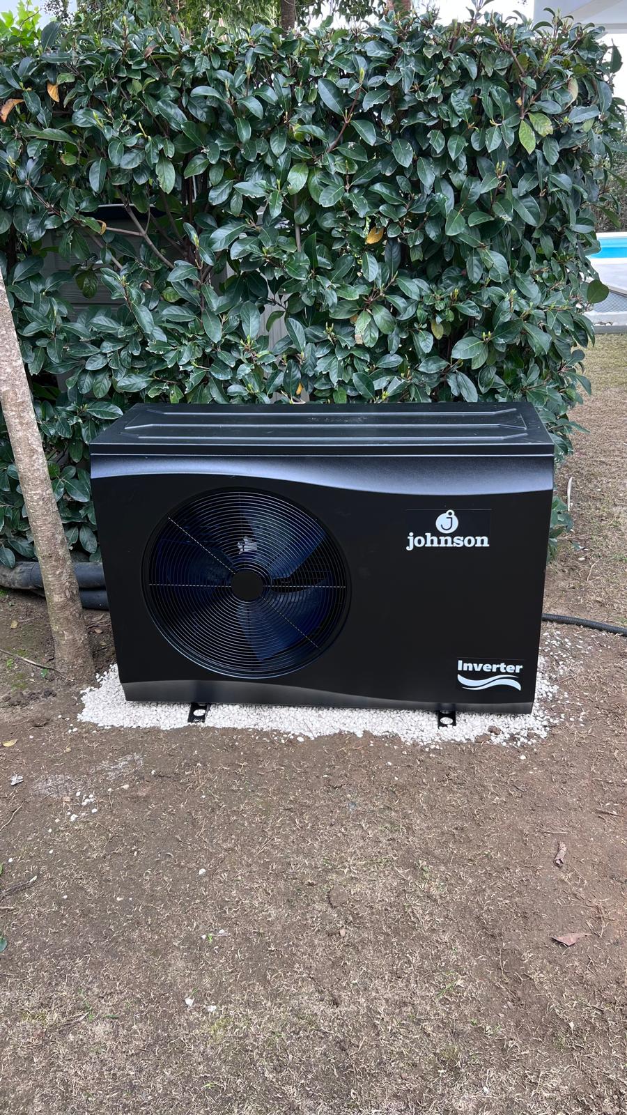 Johnson Inverter pool heat pump installed on gravel base - Estepona