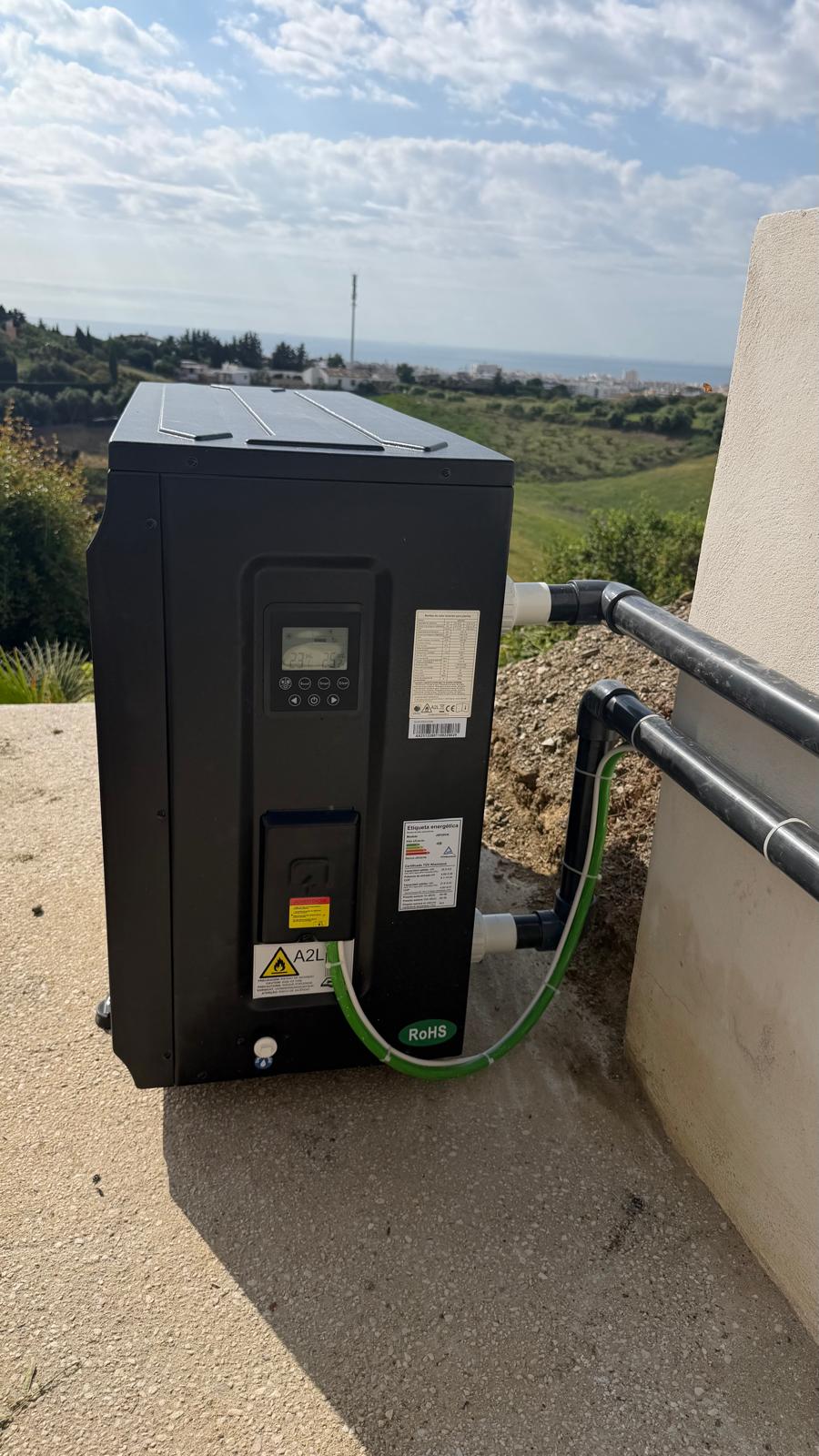Johnson Inverter pool heat pump installed at sea-view villa — San Pedro de Alcántara, Marbella