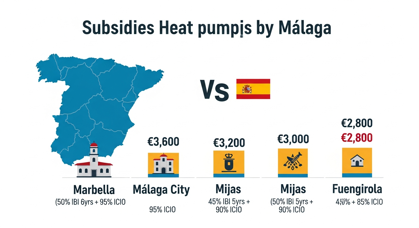 Published municipal rebates comparison Málaga — verify current availability with your Ayuntamiento