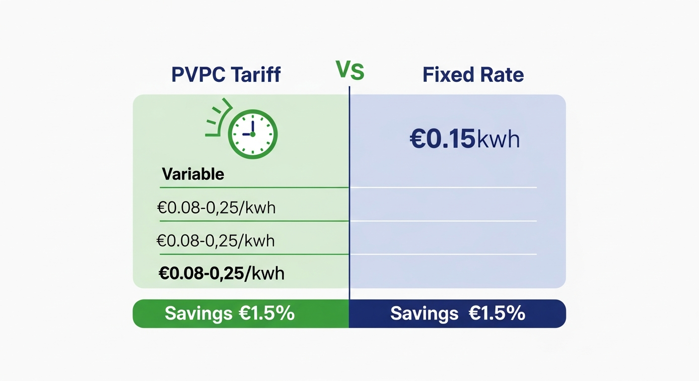 PVPC vs fixed rate electricity tariff comparison for heat pumps in Spain