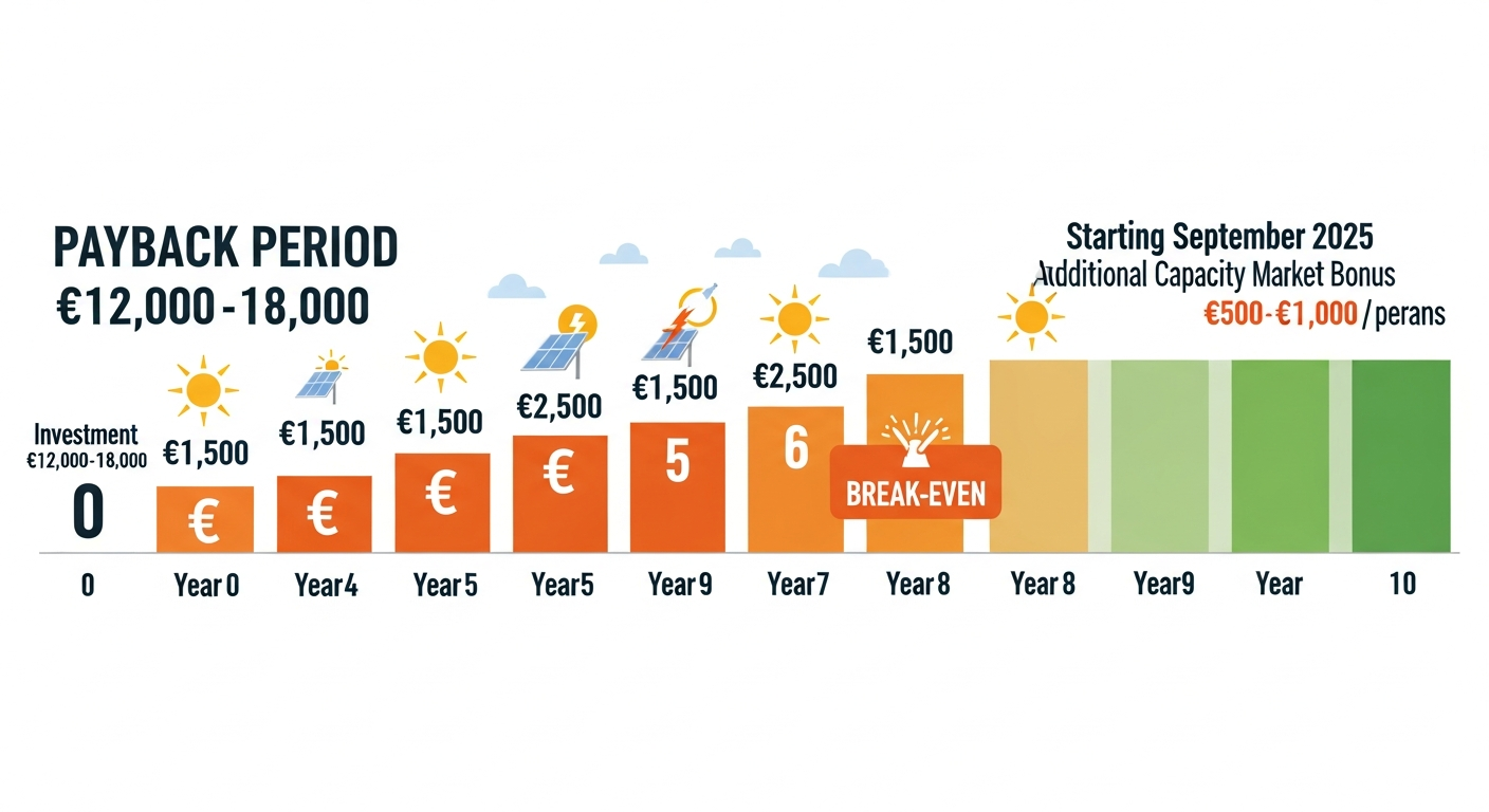 Gráfico línea de tiempo de retorno solar con batería en España
